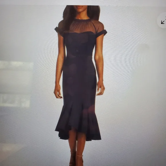 Maggy London Illusion Flounce Hem Dress Sz 4 - Picture 2 of 8